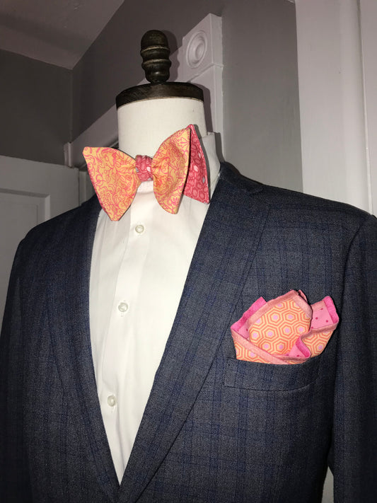 Orange and rose reversible Bowtie set (FATBOW)