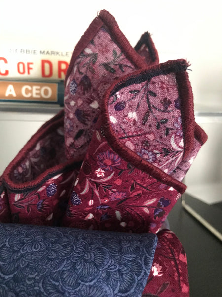 Blue Paisley and burgundy print Bowtie Set
