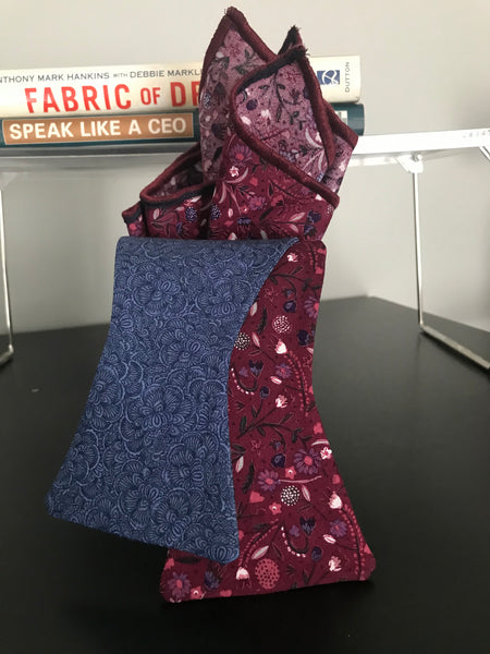 Blue Paisley and burgundy print Bowtie Set