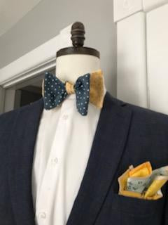 Deep gray and yellow reversible bowtie set (Fatbow)