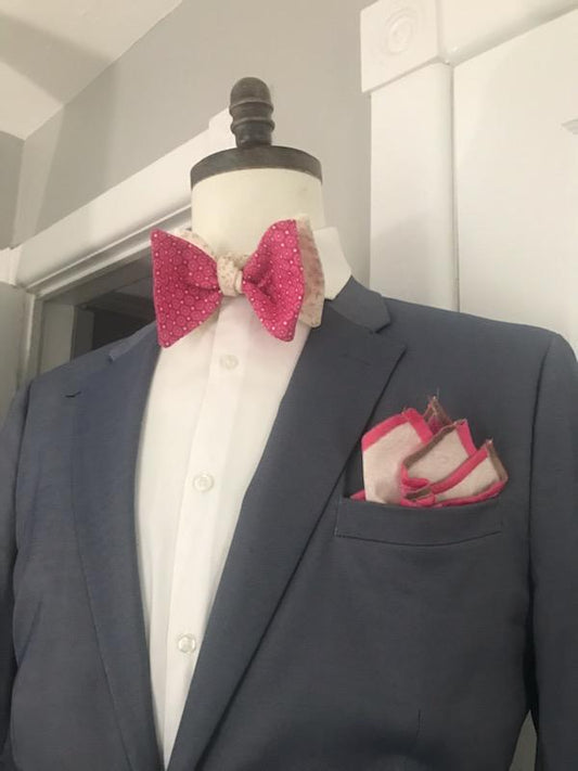 Rose with tan reversible bowtie set (Fatbow)