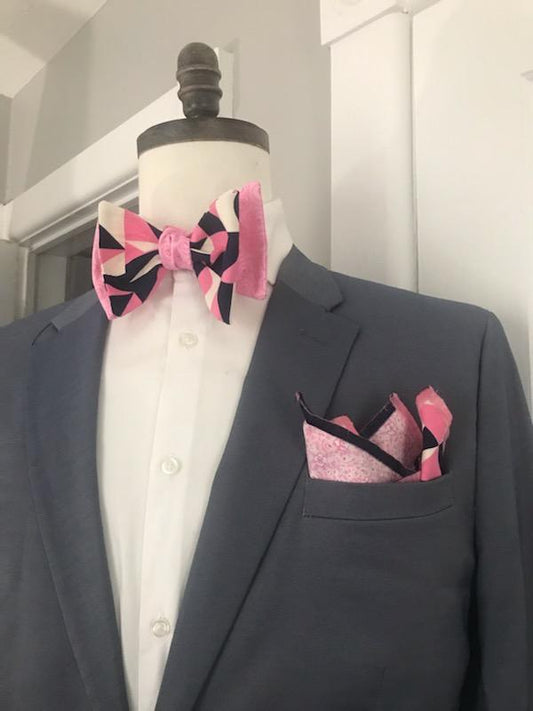 Pink and blue reversible bowtie set (Fatbow)