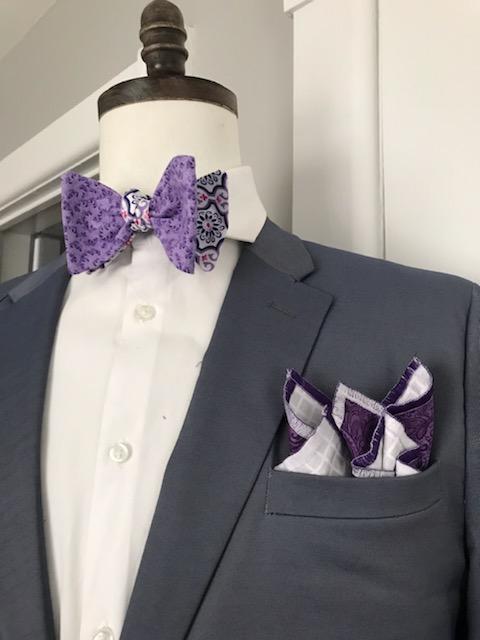 Purple print with Purple print reversible bowtie set (Traditional)