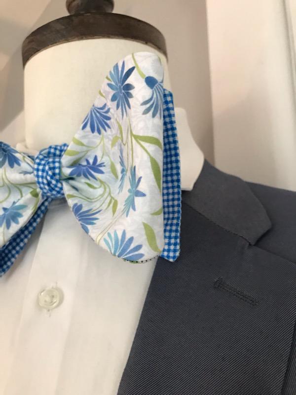 Powder blue and Powder blue print reversible bowtie set (Fatbow)