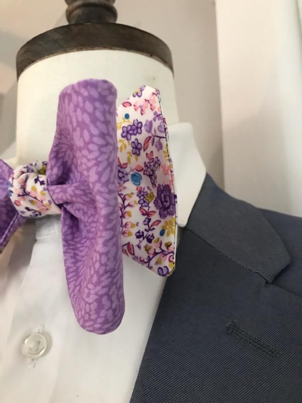 Lavender and flower print reversible bowtie set (Fatbow)