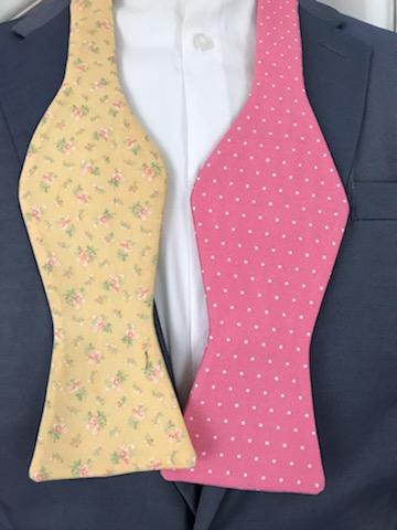 Pink print with yellow print reversible bowtie set (Fatbow)
