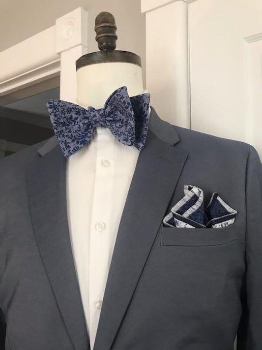 Steel Grey and blue Bowtie set (Fatbow)