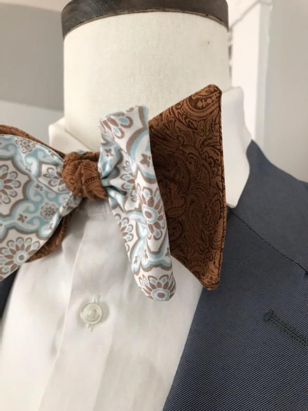 Coco brown paisley with coco brown and baby blue print reversible bowtie (Fatbow)