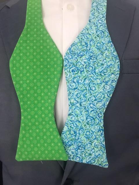 Lime green and Tealish reversible bowtie set