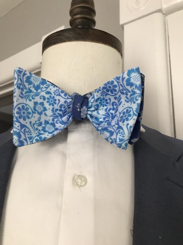 Steel blue print with baby blue print reversible bowtie set