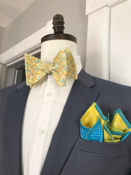 Yellow flower print bowtie set (Fatbow)