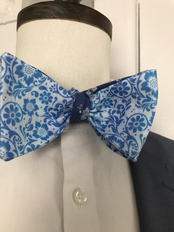 Steel blue print with baby blue print reversible bowtie set