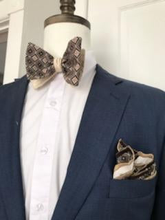 Brown and biege reversible bowtie set (Fatbow)