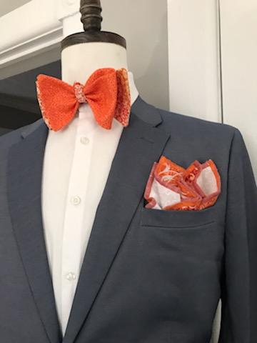 Orange and tangerine reversible bowtie set (Fatbow)