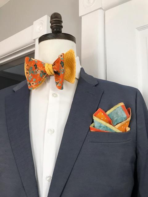 Orange print with Yellow reversible bowtie set (Fatbow)