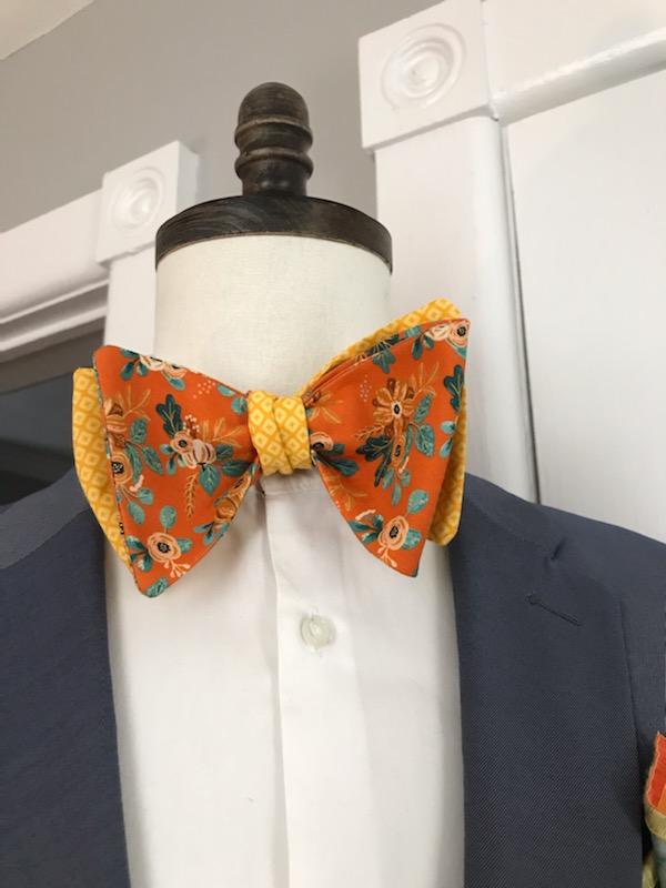 Orange print with Yellow reversible bowtie set (Fatbow)