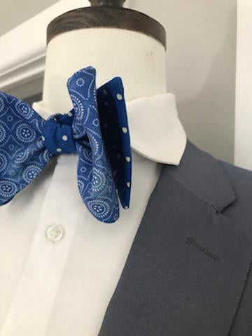 Royal blue dot and royal blue print reversible bowtie set