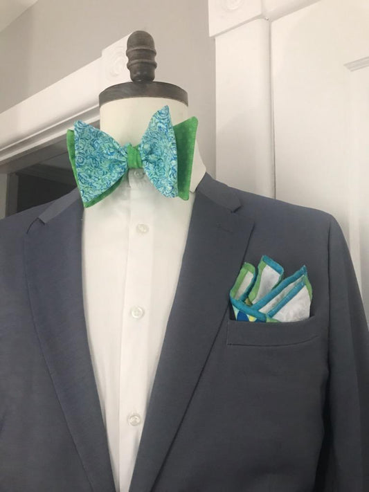 Lime green and Tealish reversible bowtie set