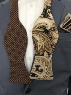 Brown paisley and brown print reversible bowtie set (Fatbow)