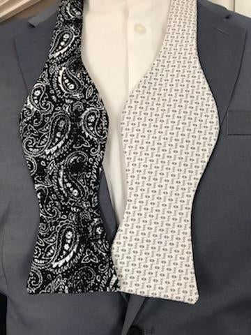 Black paisley and white and black print reversible bowtie set (Fatbow)