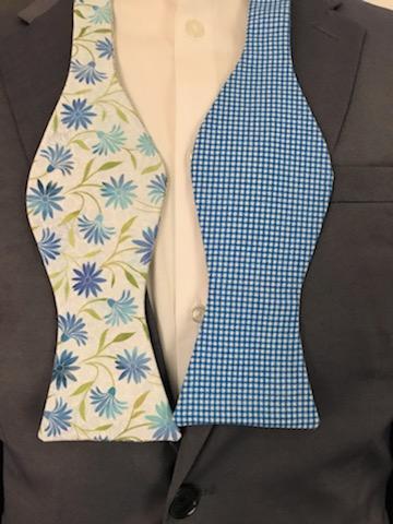 Powder blue and Powder blue print reversible bowtie set (Fatbow)
