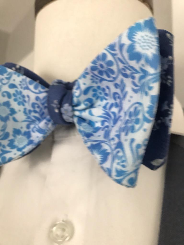 Steel blue print with baby blue print reversible bowtie set