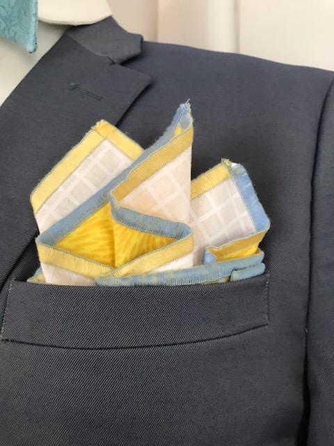 Yellow print and powder blue print reversible bowtie set (Fatbow)