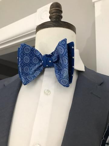 Royal blue dot and royal blue print reversible bowtie set