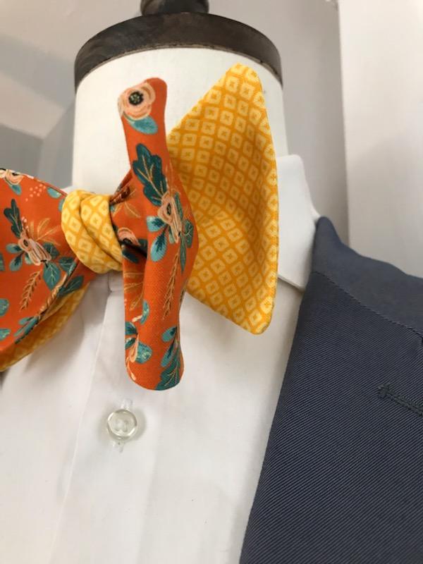 Orange print with Yellow reversible bowtie set (Fatbow)