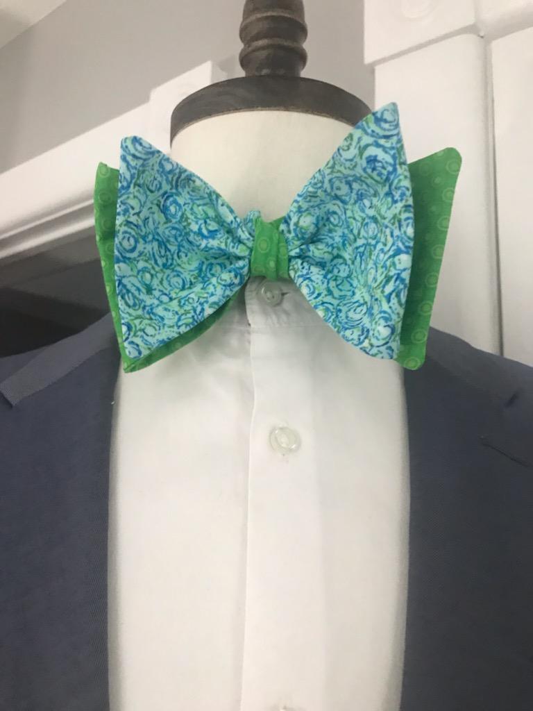 Lime green and Tealish reversible bowtie set