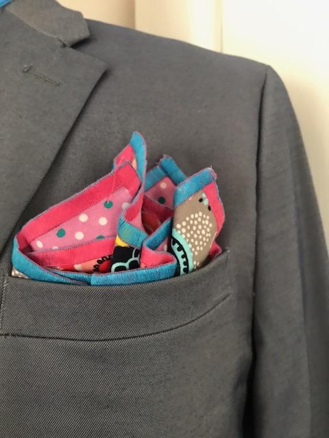 Blue with pink dots and pink print reversible bowtie set (Fatbow)