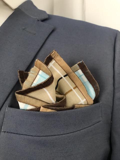 Baby blue and coco brown print with coco brown paisley print reversible bowtie set (Traditional)