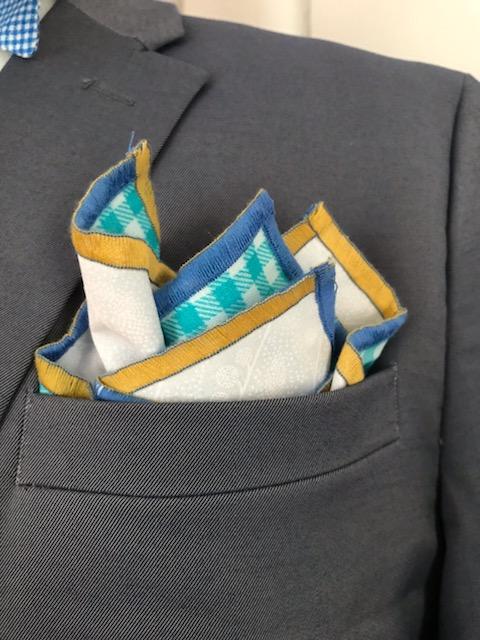 Powder blue and Powder blue print reversible bowtie set (Fatbow)