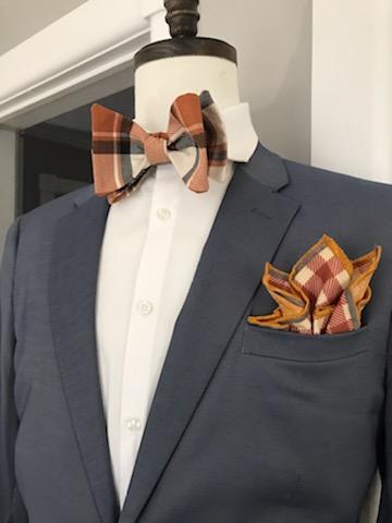 Brown and Grey plaid Bowtie set (Fatbow)