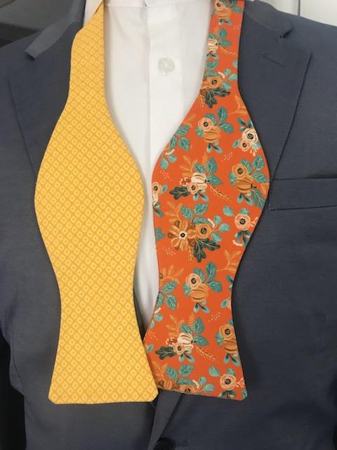 Orange print with Yellow reversible bowtie set (Fatbow)
