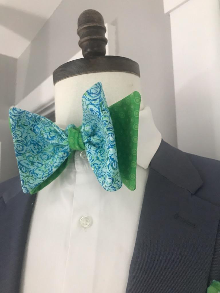 Lime green and Tealish reversible bowtie set
