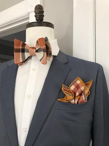 Brown and Grey plaid Bowtie set (Fatbow)