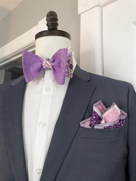 Lavender and flower print reversible bowtie set (Fatbow)