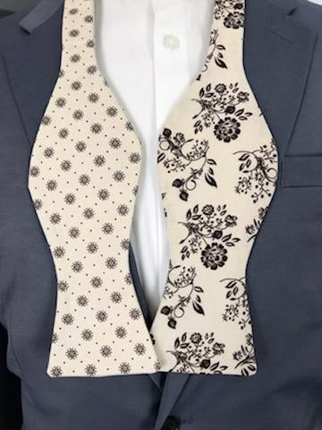 Tan and brown print reversible bowtie set (Fatbow)