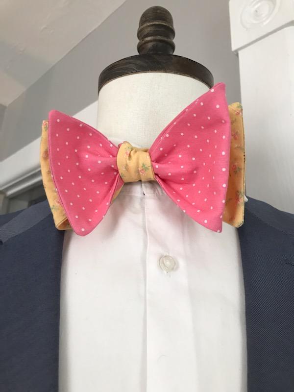 Pink print with yellow print reversible bowtie set (Fatbow)