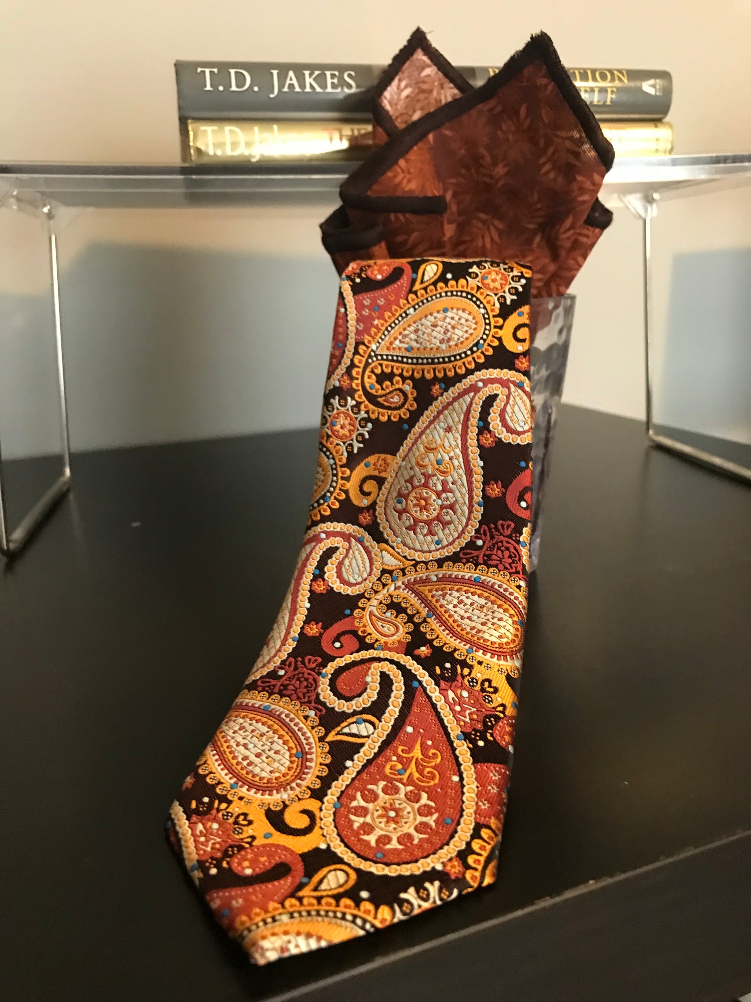 Brown with Tan Paisley print Tie Set