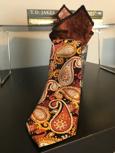 Brown with Tan Paisley print Tie Set