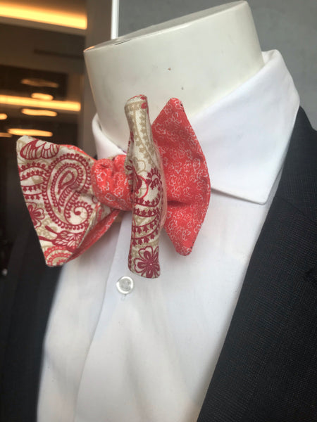 RED PAISLEY AND LT RED PRINT HANDMADE BOWTIE