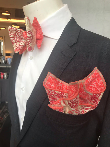 RED PAISLEY AND LT RED PRINT HANDMADE BOWTIE