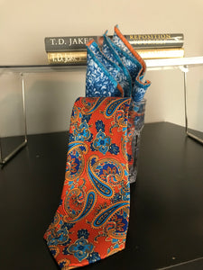 Orange and Royal blue Tie Set
