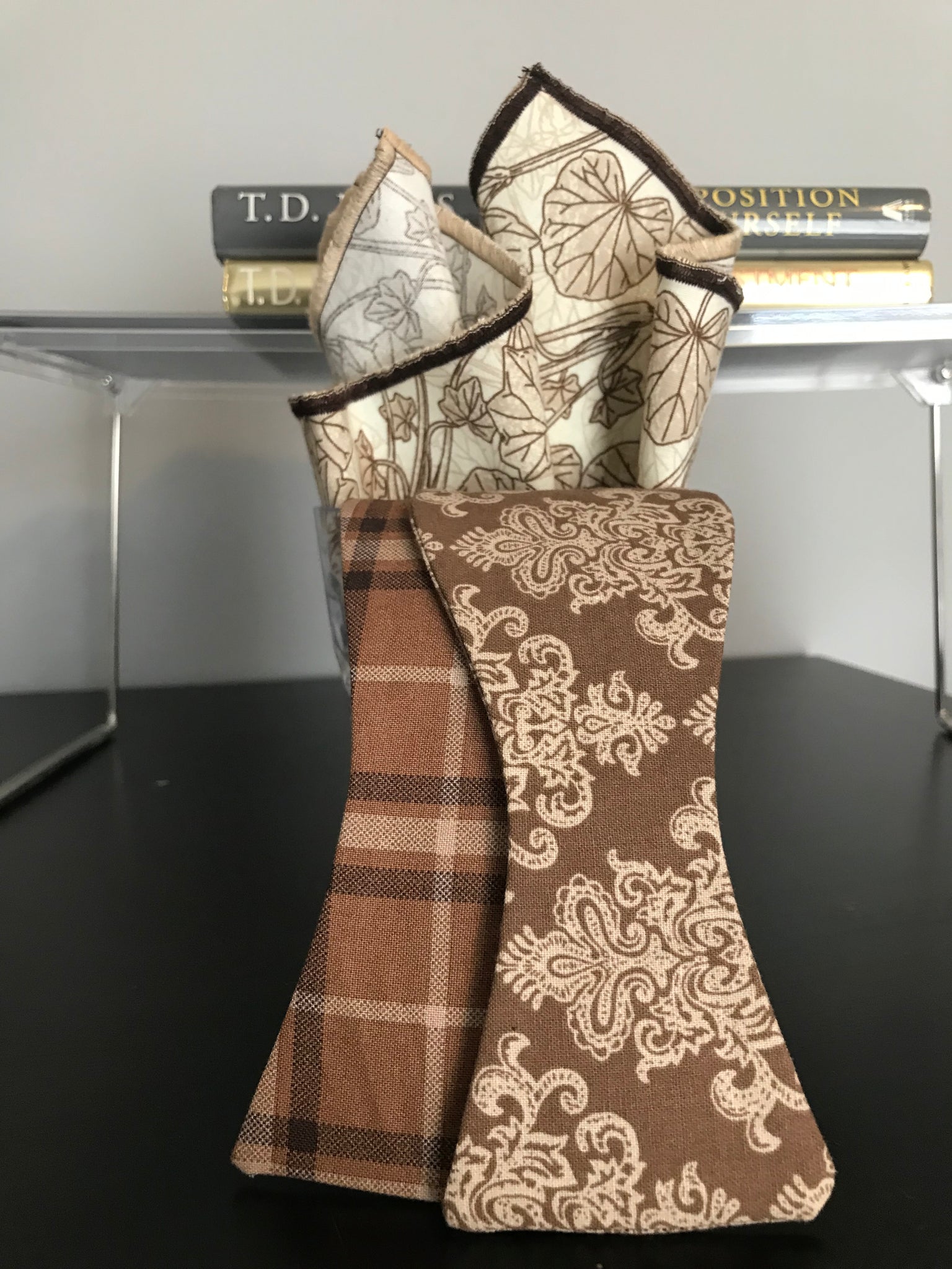 Brown plaid and brown print Bowtie Set