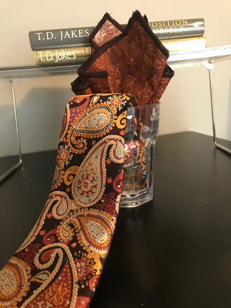 Brown with Tan Paisley print Tie Set