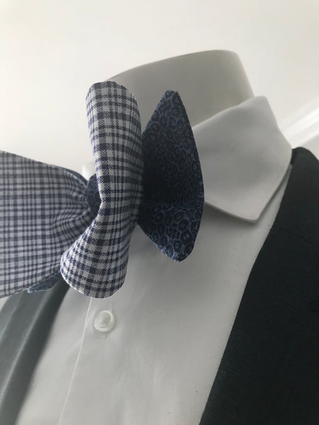 Blue check and Blue Dot Print Bowtie Set
