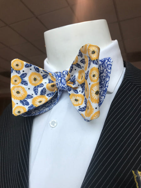 Yellow and Blue floral print Bowtie