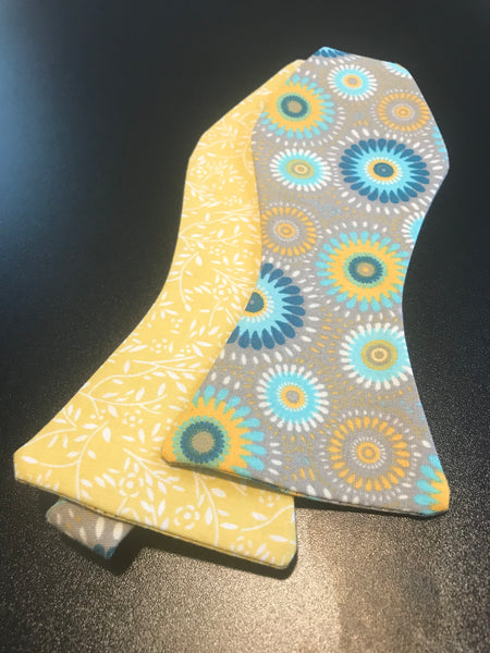 Teal Yellow and  Baby Blue Print Bow tie Set